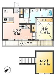 ヴィラ山之手 1LDKの間取図画像