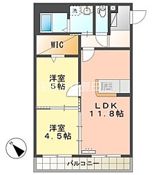 リアンシュシュ 2LDKの間取図画像
