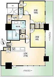 プラウドタワー明石 2LDKの間取図画像
