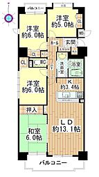 ユーハウス岩倉 4LDKの間取図画像