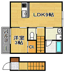 神鉄粟生線 三木駅 徒歩12分の賃貸アパート 2階1LDKの間取り