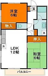 国立イーストハイツ 1階2LDKの間取り