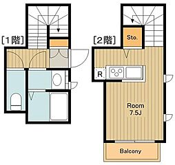 オークコート武蔵小金井 1階ワンルームの間取り