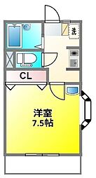 モンシャトー富士 2階1Kの間取り