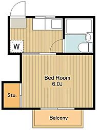 オックスフォードタウン 2階1Kの間取り