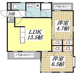 パークビューヒルズ 2LDKの間取図画像