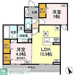 国分寺市東恋ヶ窪2丁目アパート 2LDKの間取図画像