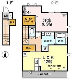 ソラーナ学園西町 1LDKの間取図画像