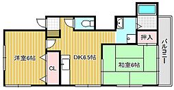 ユウユウハイツ 2階2DKの間取り