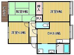 ウエストコサカ 2階3DKの間取り