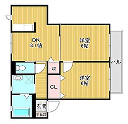 シャーメゾン　リーリエA 1階2DKの間取り