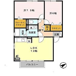 グランパルク藤代 2階2LDKの間取り