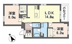 新清館III 303 3階2LDKの間取り