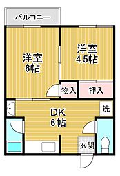山本ハイツ 2DKの間取図画像