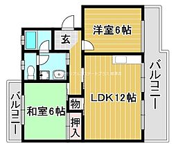 栗東ハイツB 2LDKの間取図画像
