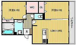 セジュールクオン 2LDKの間取図画像