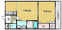 メープルタウン北野 1LDKの間取図画像
