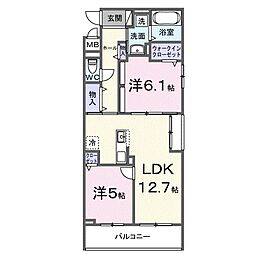 レスパスカルム 2LDKの間取図画像