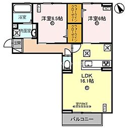 グランコンフォール神ノ川 大橋 2LDKの間取図画像