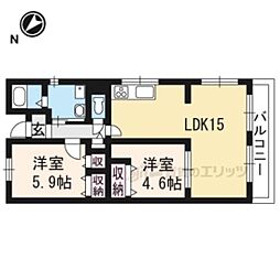 ベルヴィ栗東 5階2LDKの間取り