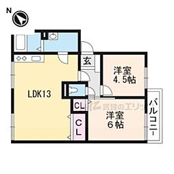 JR東海道・山陽本線 守山駅 バス25分 みずほ団地口下車 徒歩1分の賃貸アパート 2階2LDKの間取り