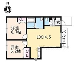 サンシャトウ 1階2LDKの間取り