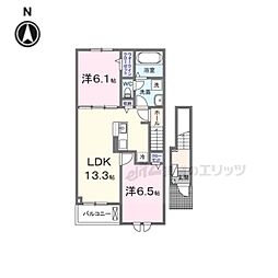 近江鉄道八日市線 八日市駅 徒歩7分の賃貸アパート 2階2LDKの間取り