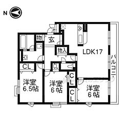 カーサクオレ 2階3LDKの間取り