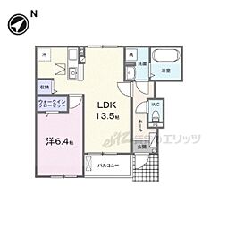 近江鉄道近江本線 八日市駅 徒歩30分の賃貸アパート 1階1LDKの間取り
