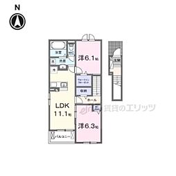 グランドハイツII 2階2LDKの間取り