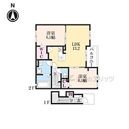 サン　ルーラルIV 2階2LDKの間取り