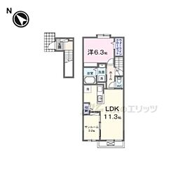 JR東海道・山陽本線 守山駅 3.9kmの賃貸アパート 2階1LDKの間取り