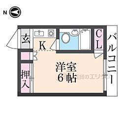 フォーレストハイツ3 2階ワンルームの間取り