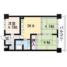 アロウI・叡山 3階3DKの間取り