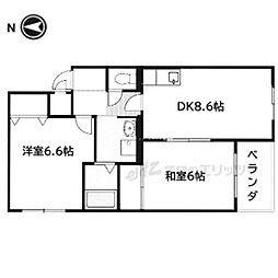 ベルヌーブ森神 2LDKの間取図画像