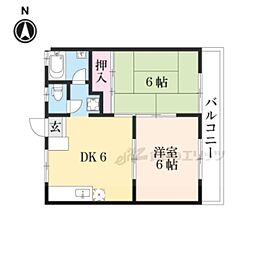 アクティ比叡 2階2DKの間取り