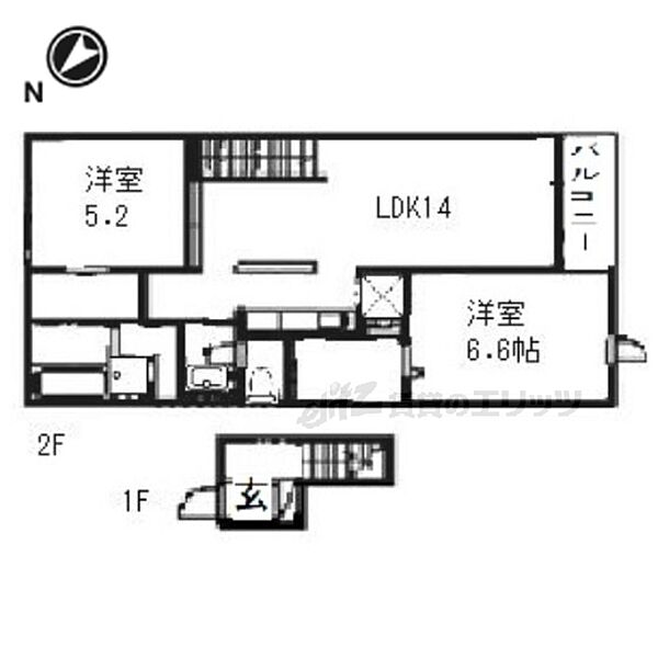 滋賀県栗東市下鈎(賃貸マンション2LDK・4階・60.33㎡)の写真 その2