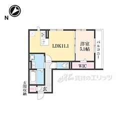 JR草津線 手原駅 徒歩20分の賃貸アパート 2階1LDKの間取り