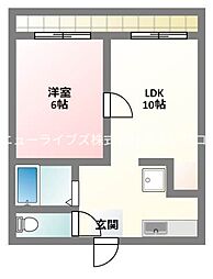 萱島ツインB棟 1LDKの間取図画像