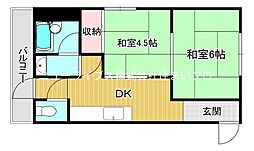 桃園マンション 2DKの間取図画像