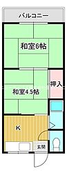 WESTヒルズ御堂 2Kの間取図画像