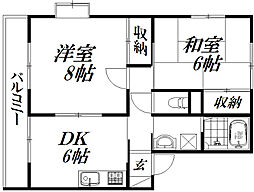 アルマーレB 2DKの間取図画像