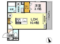 SUN HILLS三組 1LDKの間取図画像