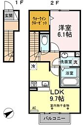 D-room三方原A 1LDKの間取図画像