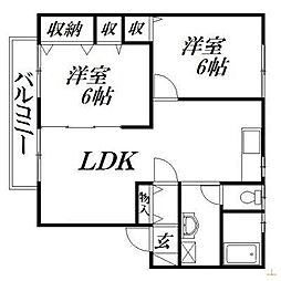 シュクレ住吉 2LDKの間取図画像
