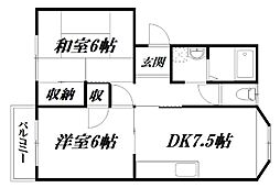 ヒルズ幸 2DKの間取図画像