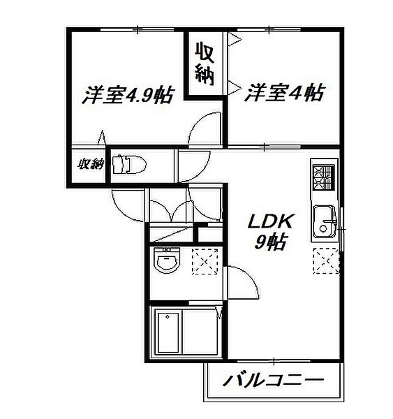 静岡県浜松市中央区高丘北1丁目(賃貸アパート2LDK・1階・45.00㎡)の写真 その2