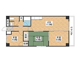 シャレー富士美台 3階3LDKの間取り