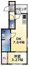 近鉄大阪線 久宝寺口駅 徒歩10分の賃貸アパート 1階1DKの間取り