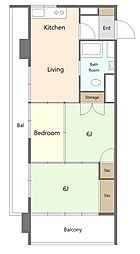 第三宮庭マンション 2DKの間取図画像